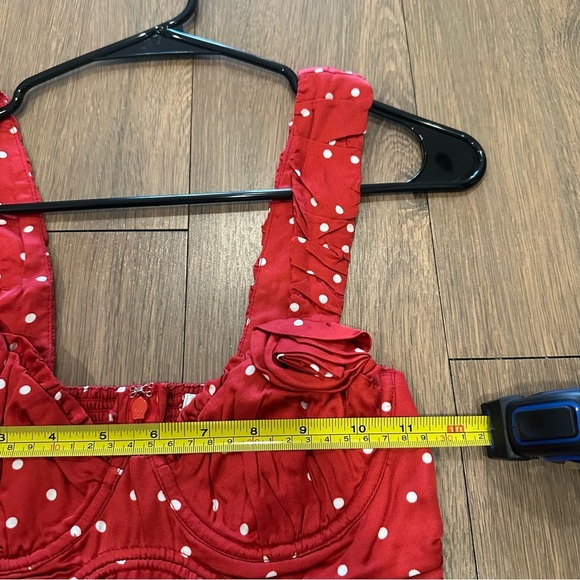 NWT For Love & Lemons Willa Mini Dress Size XXS Red Polka Dot Rosette Bows - Picture 10 of 11